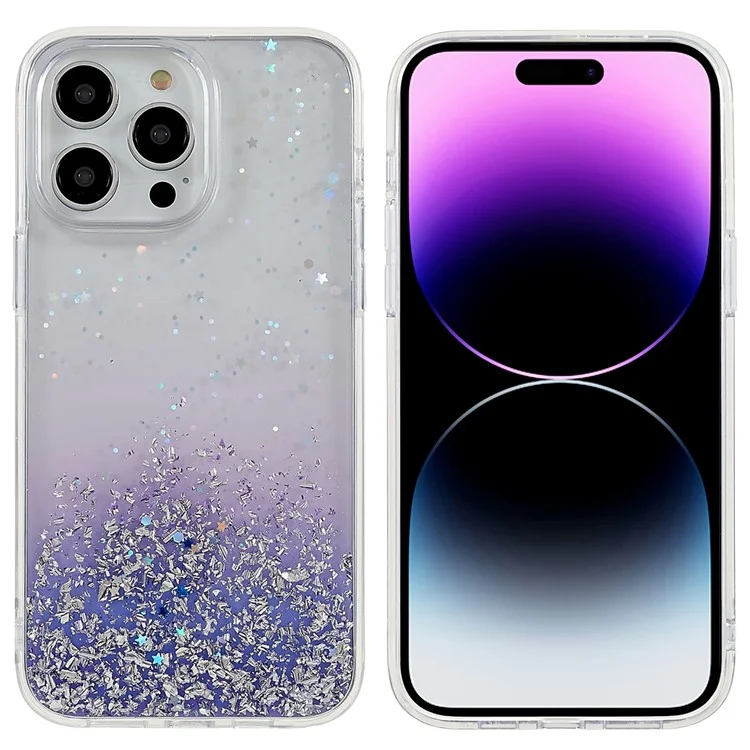 DFANS Starlight Shining Series Para Iphone 14 Pro Glittery Decor Design Caso Protetor PC+TPU Anti-scratch Tampa - Roxo