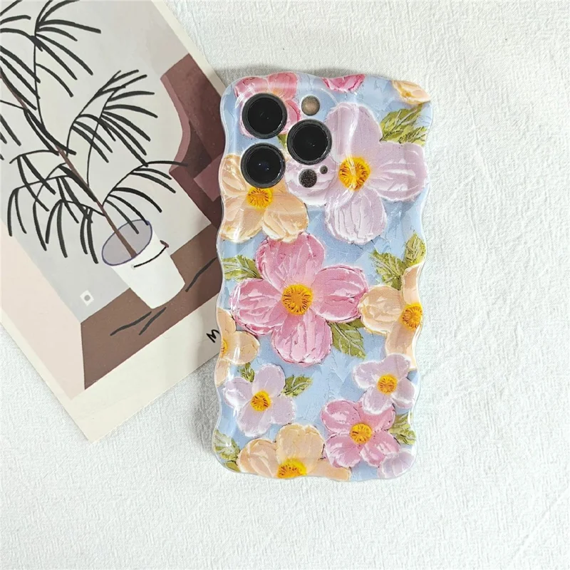 Für iPhone 13 Pro Hülle Ölgemälde Blumenmuster TPU Handyhülle mit gewelltem Rahmen