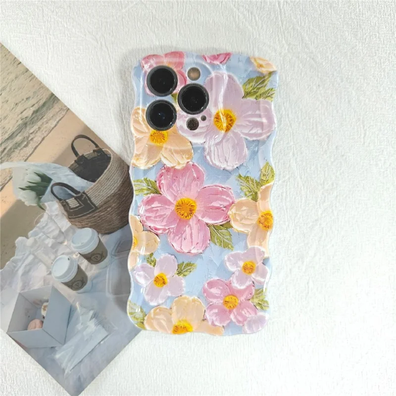 Für iPhone 13 Pro Hülle Ölgemälde Blumenmuster TPU Handyhülle mit gewelltem Rahmen
