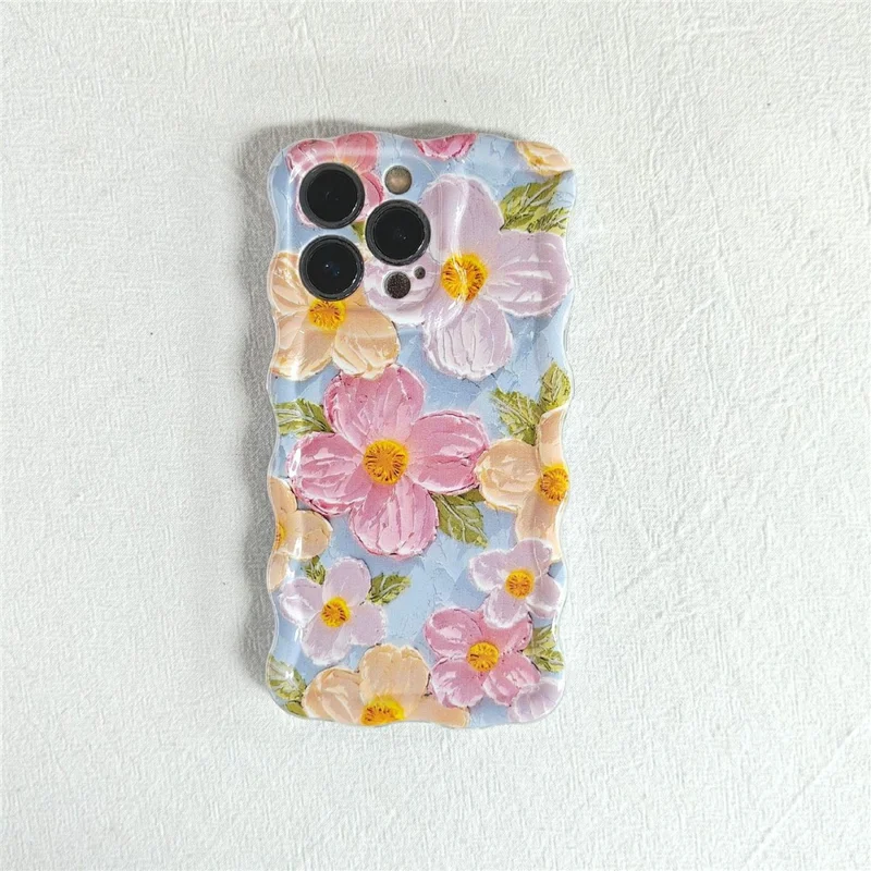 Für iPhone 13 Pro Hülle Ölgemälde Blumenmuster TPU Handyhülle mit gewelltem Rahmen