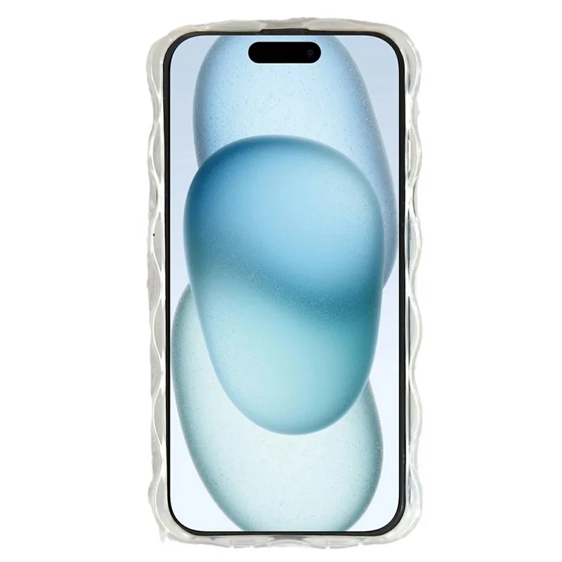 For iPhone 15 Case Oil Painting Flower Pattern TPU Phone Cover with Curly Wave Frame