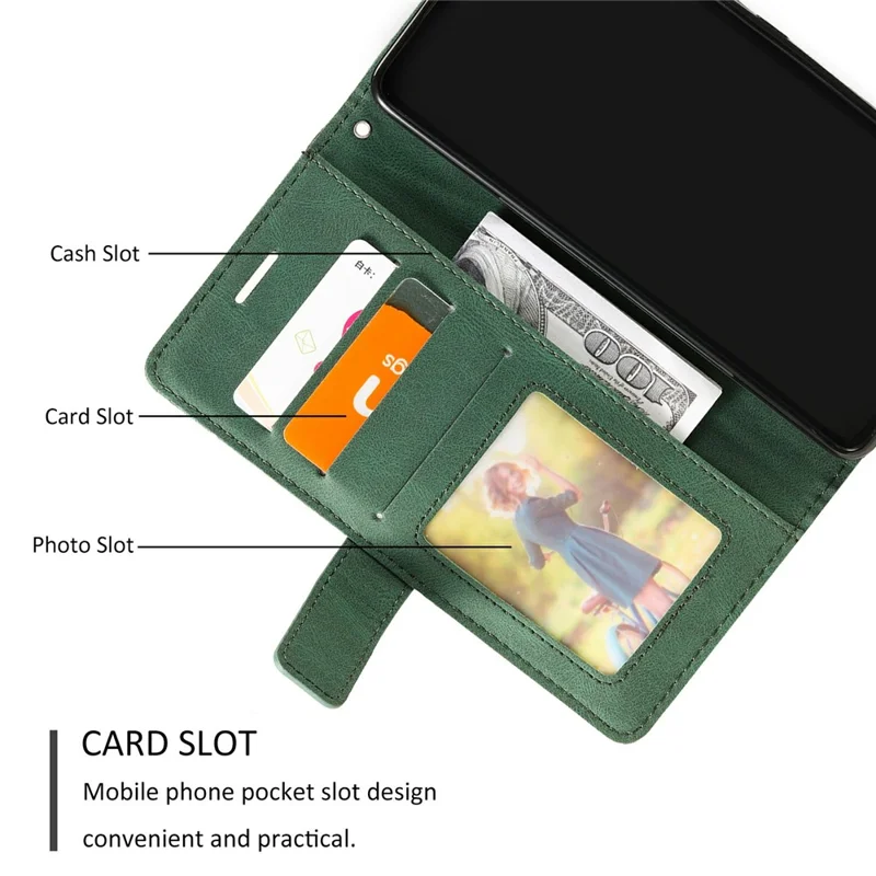 For Samsung Galaxy XCover7 Pro Case Imprinted Lines PU Leather Splicing Wallet Phone Cover with Wrist Strap - Green