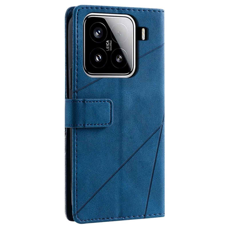 Für Xiaomi 15 Hülle Eingeprägte Linien PU-Leder Splicing Brieftasche Handyhülle mit Handgelenkschlaufe - Blau