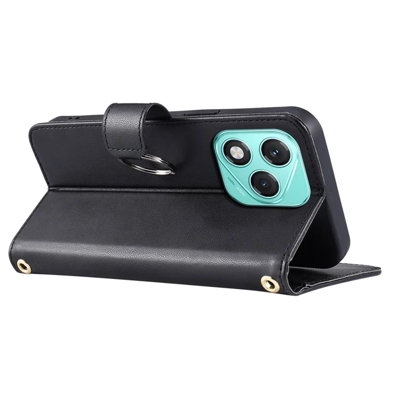 Leather Case For Honor 400 Lite 5G / X70i / X60i 5G , Ring Buckle Wallet Stand Rhombus Crossbody Mobile Cover - Black