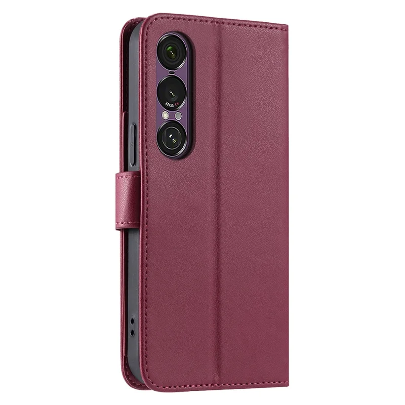 For Sony Xperia 1 VII Case Ring Buckle Wallet Stand Rhombus Crossbody Leather Mobile Cover - Red