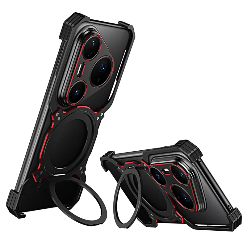 Funda para Huawei Pura 80 Pro con Soporte Metálico y Parachoques Magnético - Negro / Rojo