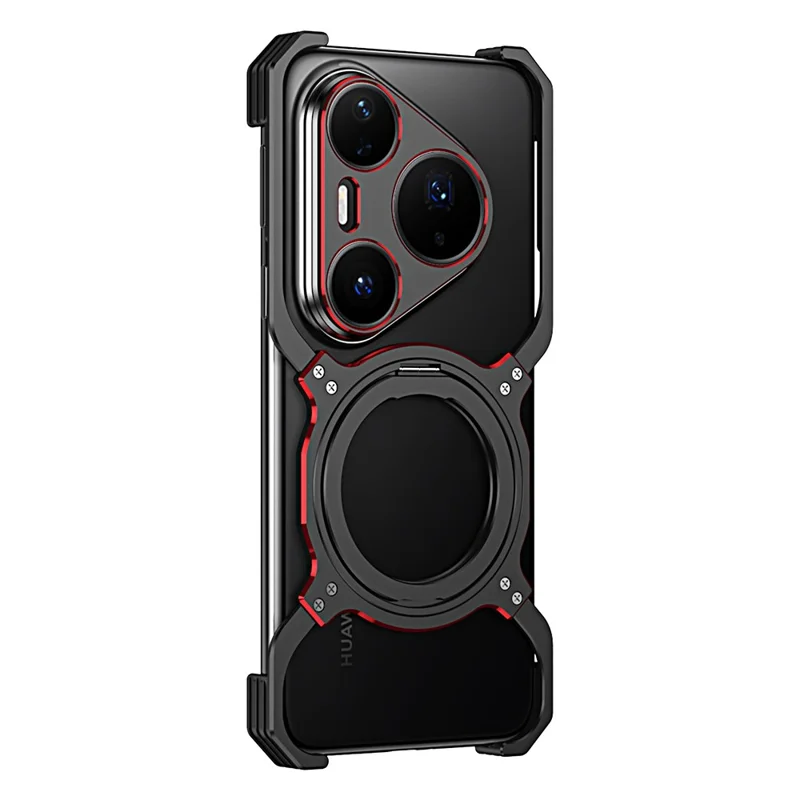 Funda para Huawei Pura 80 Pro con Soporte Metálico y Parachoques Magnético - Negro / Rojo