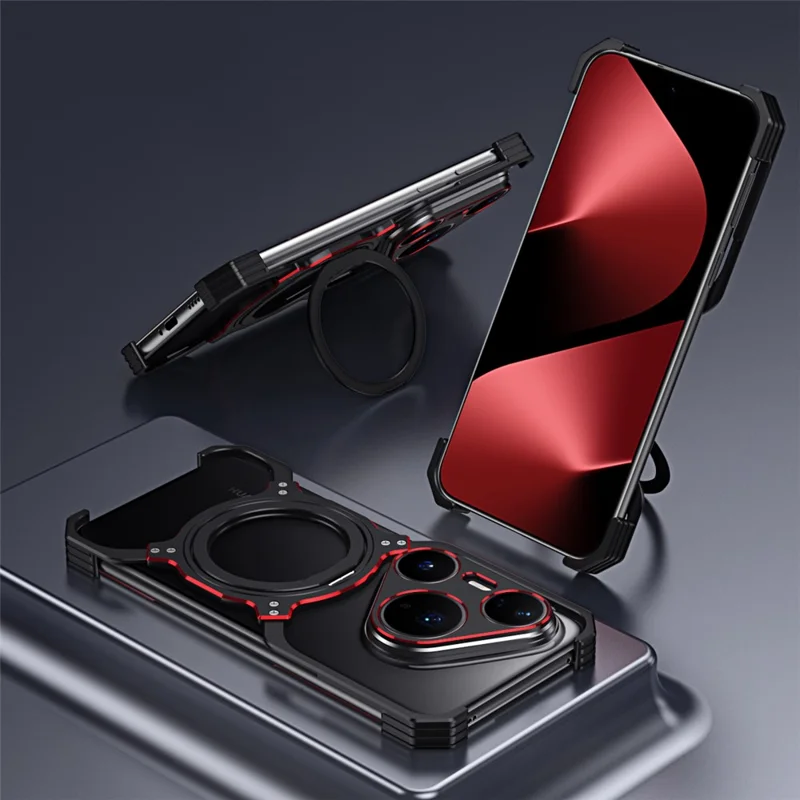 Cover per Huawei Pura 80 Pro+ con Supporto, Paraurti Metallico e Chiusura Magnetica - Nero / Rosso