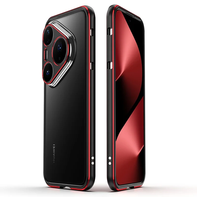 Funda protectora Bumper para Huawei Pura 80 Pro, marco de metal y protección de lente de cámara - Negro / Rojo