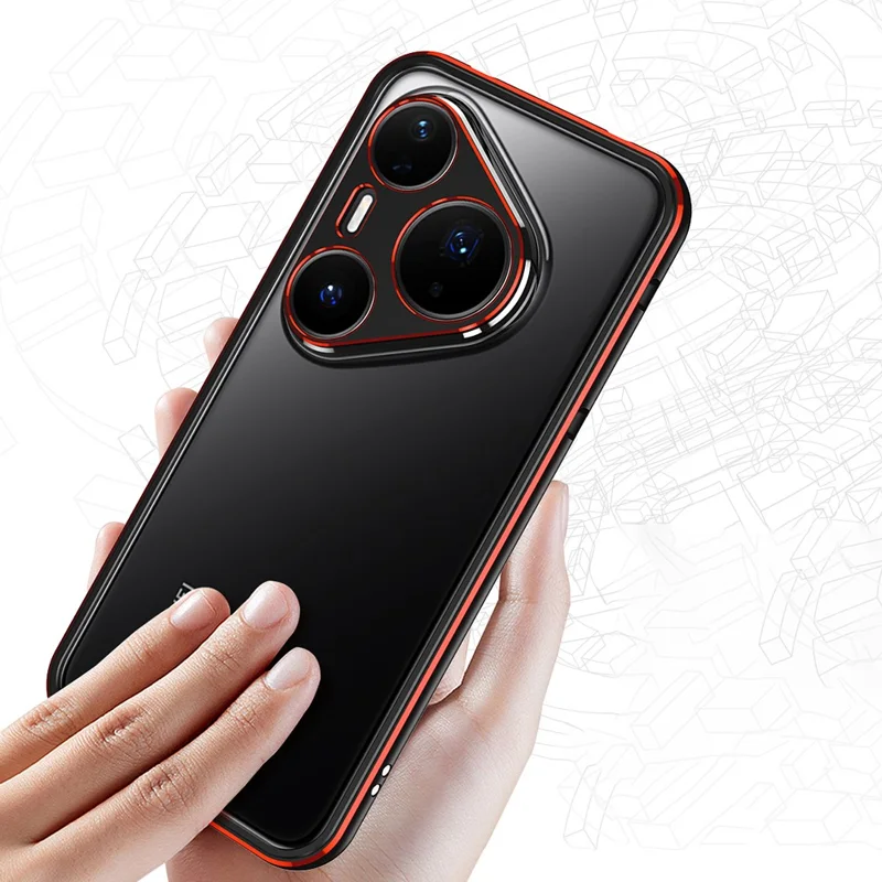 Funda protectora Bumper para Huawei Pura 80 Pro, marco de metal y protección de lente de cámara - Negro / Rojo