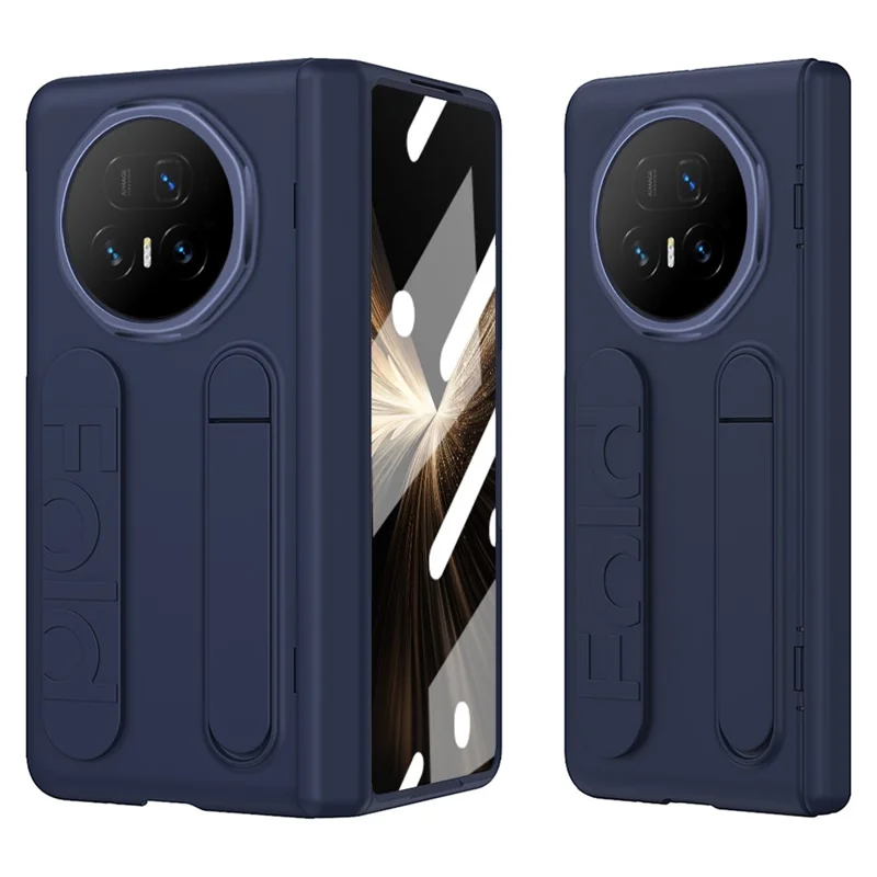 For Honor Magic V5 5G Case Kickstand Wristband PC Phone Cover with Tempered Glass Film - Blue