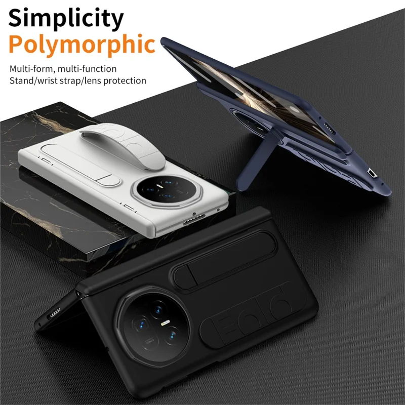 For Honor Magic V5 5G Case Kickstand Wristband PC Phone Cover with Tempered Glass Film - Blue