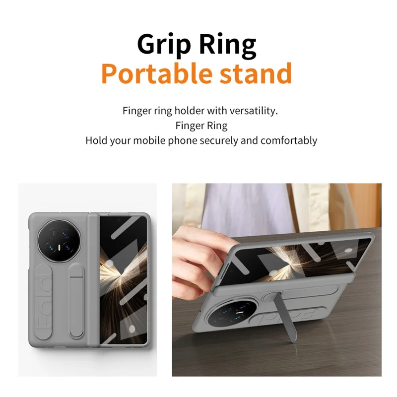 For Honor Magic V5 5G Case Kickstand Wristband PC Phone Cover with Tempered Glass Film - Blue