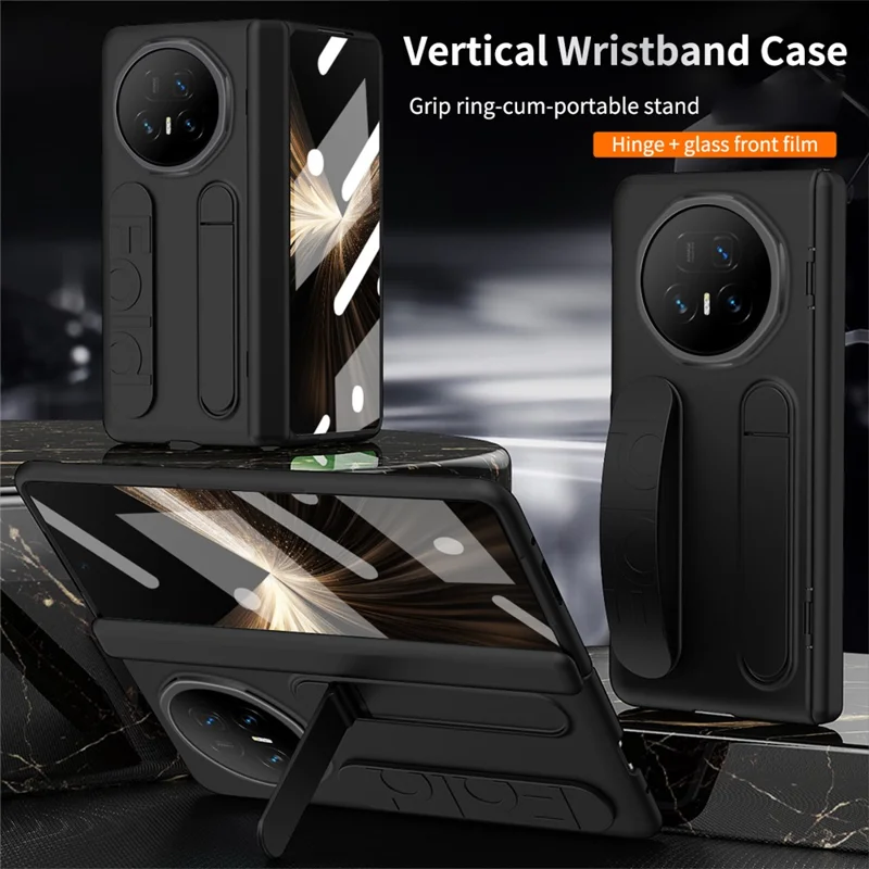 For Honor Magic V5 5G Case Kickstand Wristband Hard PC Phone Cover - Black