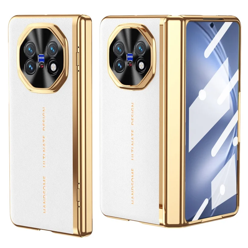 For vivo X Fold5 5G Case PU Leather + PC Electroplated Phone Cover with Front Screen Protector - White