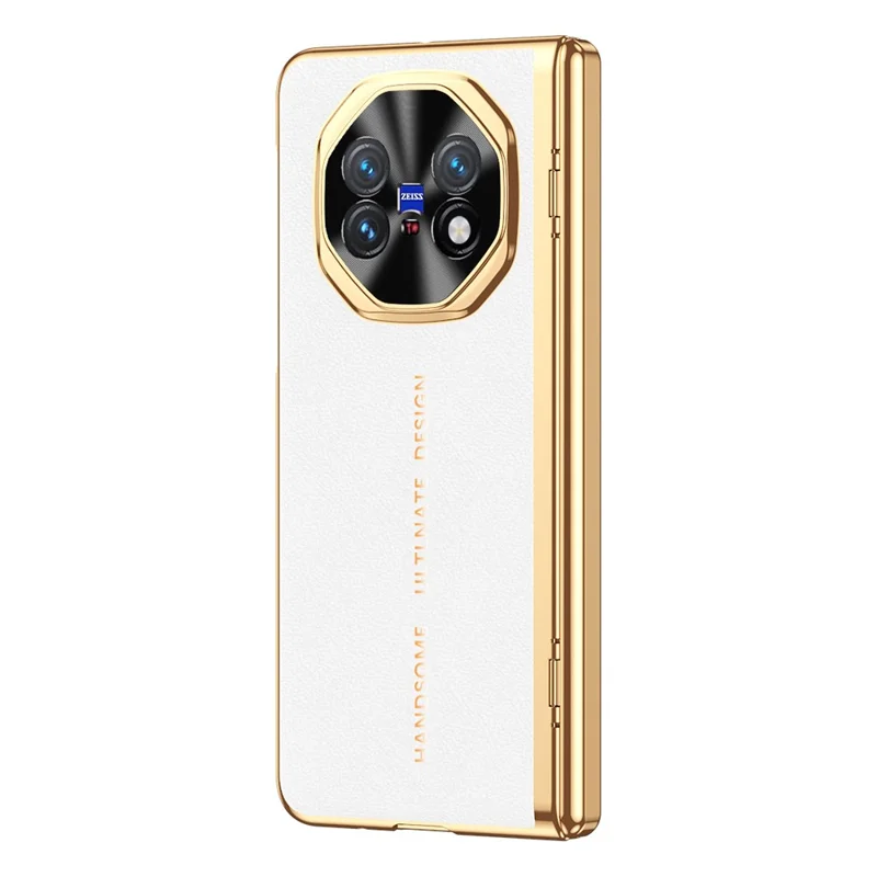 For vivo X Fold5 5G Case PU Leather + PC Electroplated Phone Cover with Front Screen Protector - White