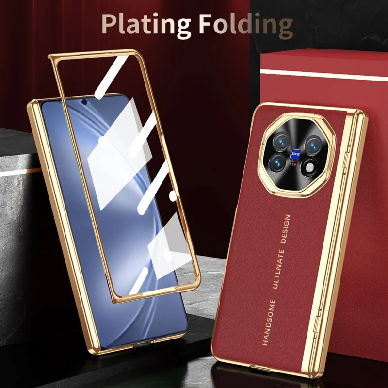 For vivo X Fold5 5G Case PU Leather + PC Electroplated Phone Cover with Front Screen Protector - White