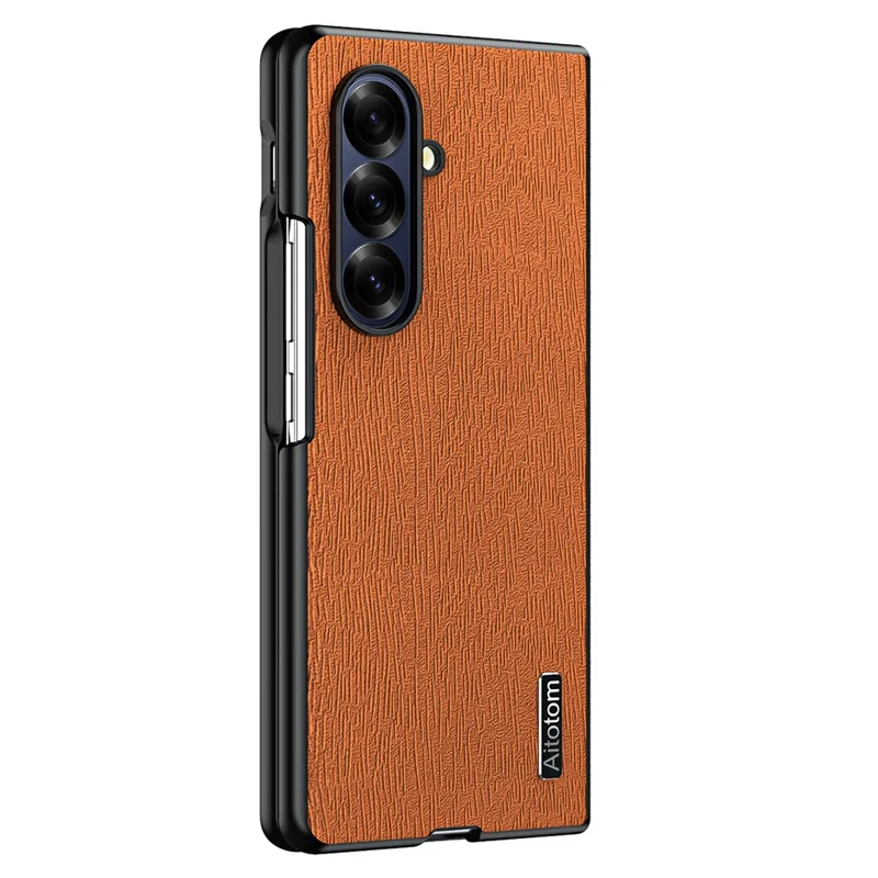 Étui pour Samsung Galaxy Z Fold7 5G Texture Bois en Cuir PU Revêtu de PC TPU - Marron