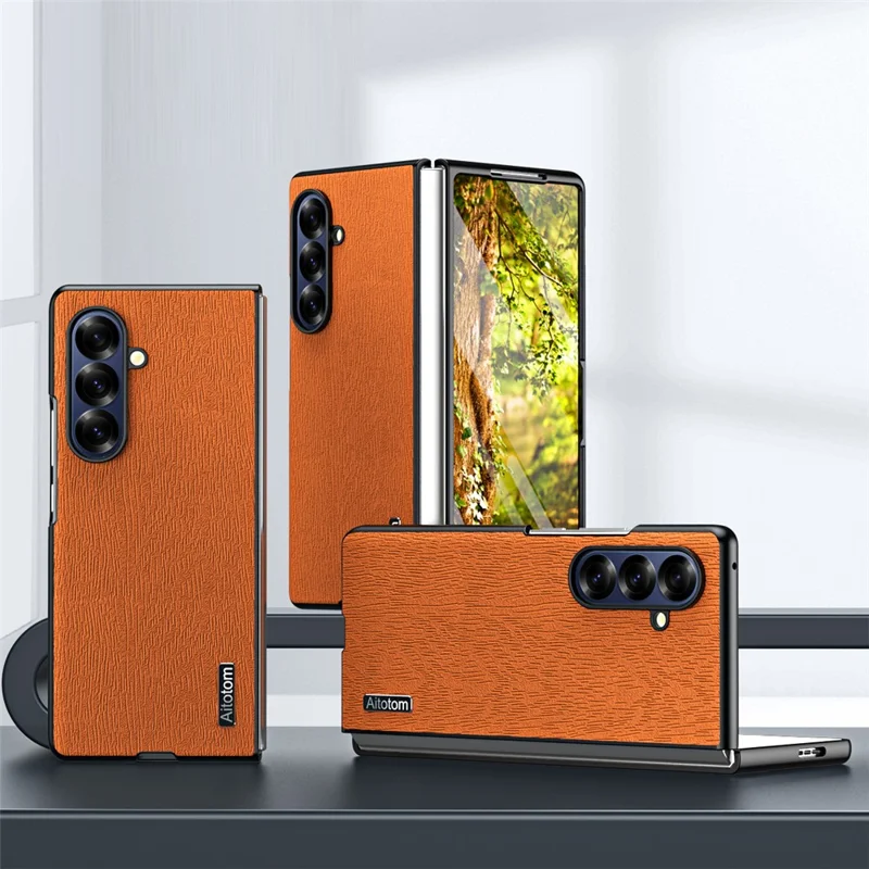 Étui pour Samsung Galaxy Z Fold7 5G Texture Bois en Cuir PU Revêtu de PC TPU - Marron