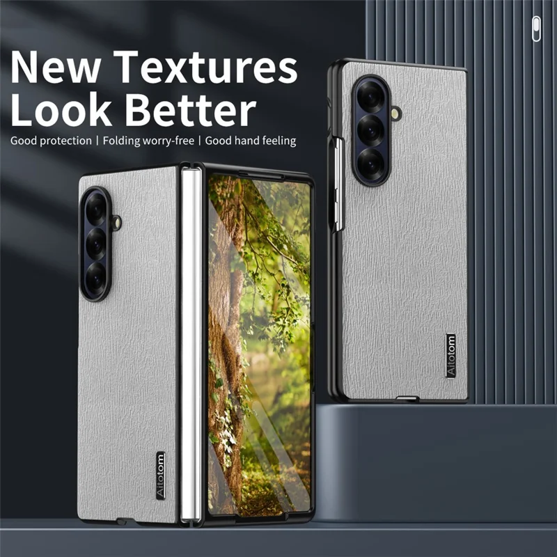 Étui pour Samsung Galaxy Z Fold7 5G Texture Bois en Cuir PU Revêtu de PC TPU - Marron