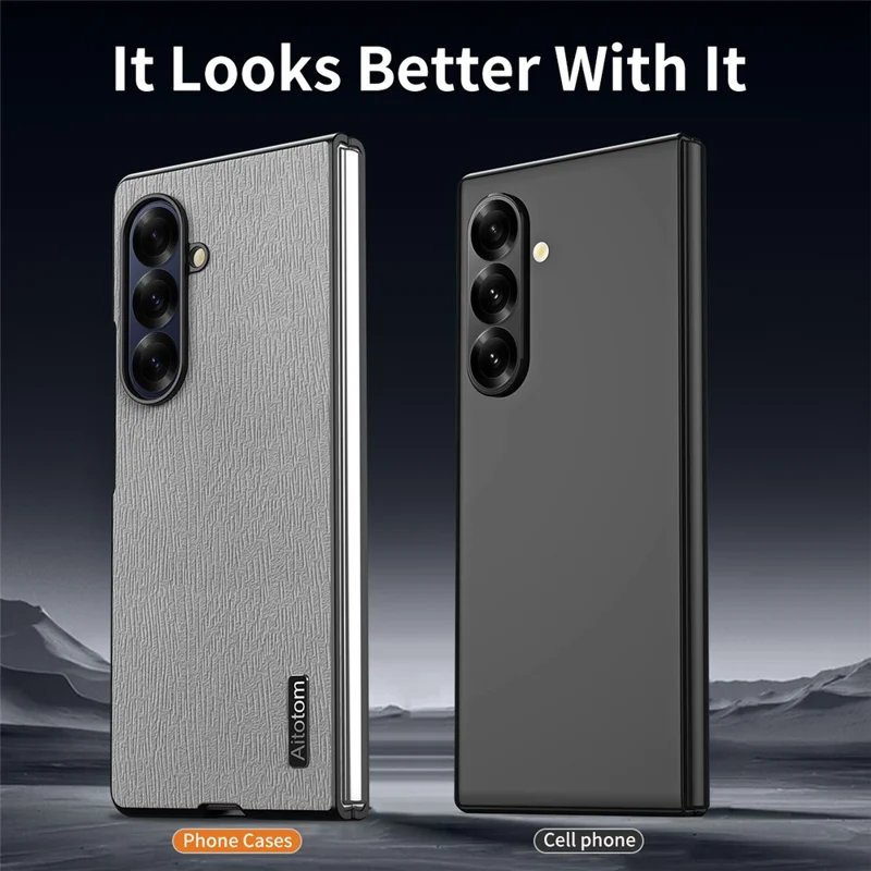 Étui pour Samsung Galaxy Z Fold7 5G Texture Bois en Cuir PU Revêtu de PC TPU - Marron
