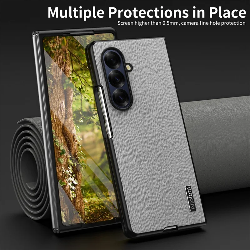 Étui pour Samsung Galaxy Z Fold7 5G Texture Bois en Cuir PU Revêtu de PC TPU - Marron