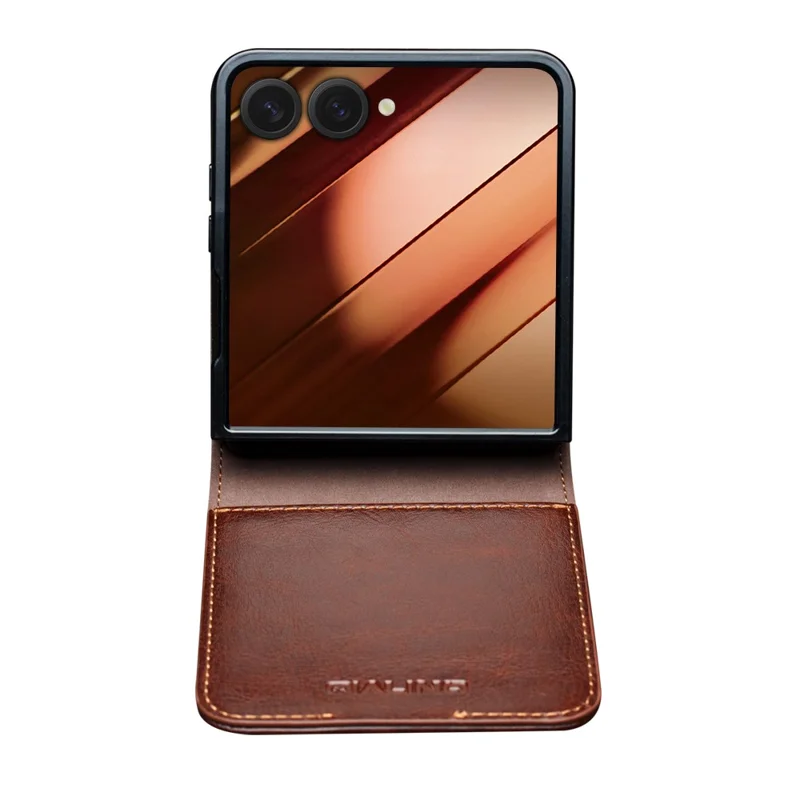 QIALINO Funda de Cuero Auténtico de Vaca con Soporte y Portarretratos para Samsung Galaxy Z Flip7 5G - Marrón