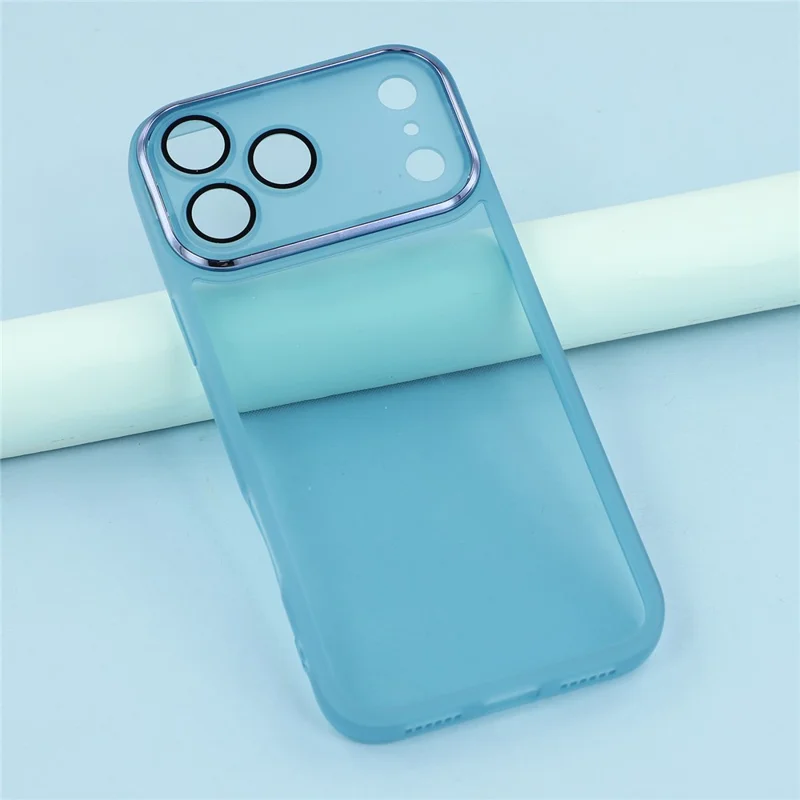 For iPhone 17 Pro Case Electroplated Camera Frame TPU Phone Cover - Transparent Blue