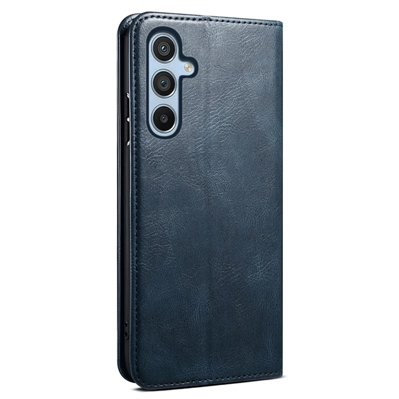 Funda tipo cartera de cuero con textura de caballo loco para Samsung Galaxy S25 FE - Azul con soporte para teléfono