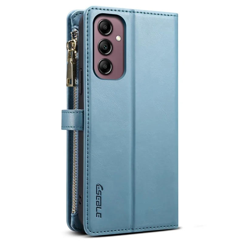 ESEBLE Galaxy Series For Samsung Galaxy S25 FE Case RFID Blocking Leather Zipper Phone Cover with Shoulder Strap + Wrist Strap - Blue