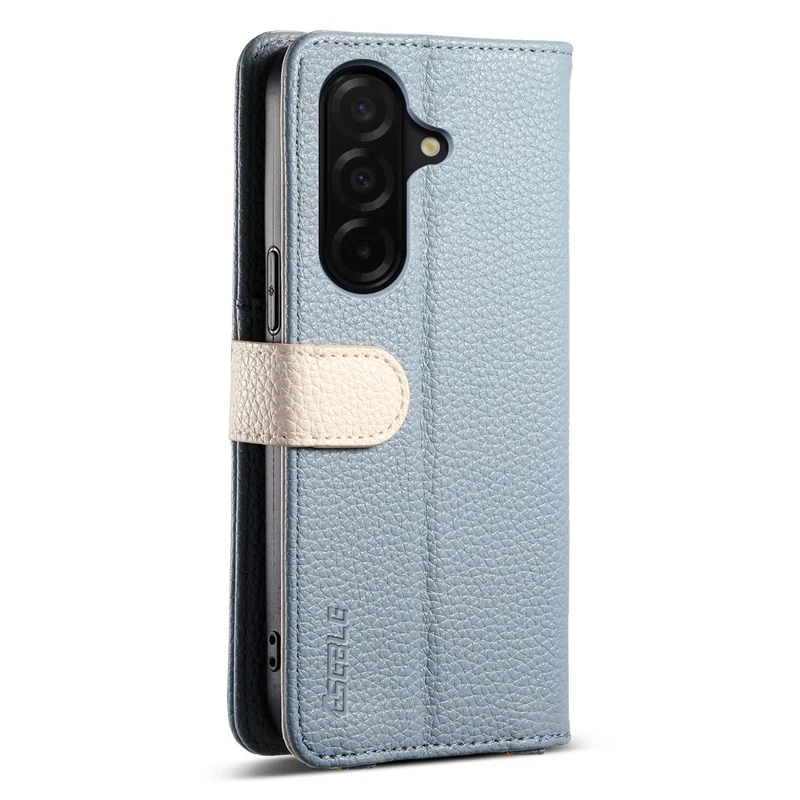 ESEBLE E11 pour étui Samsung Galaxy S25 FE avec pochette zippée, texture de cuir façon litchi, miroir et dragonne - Bleu ciel