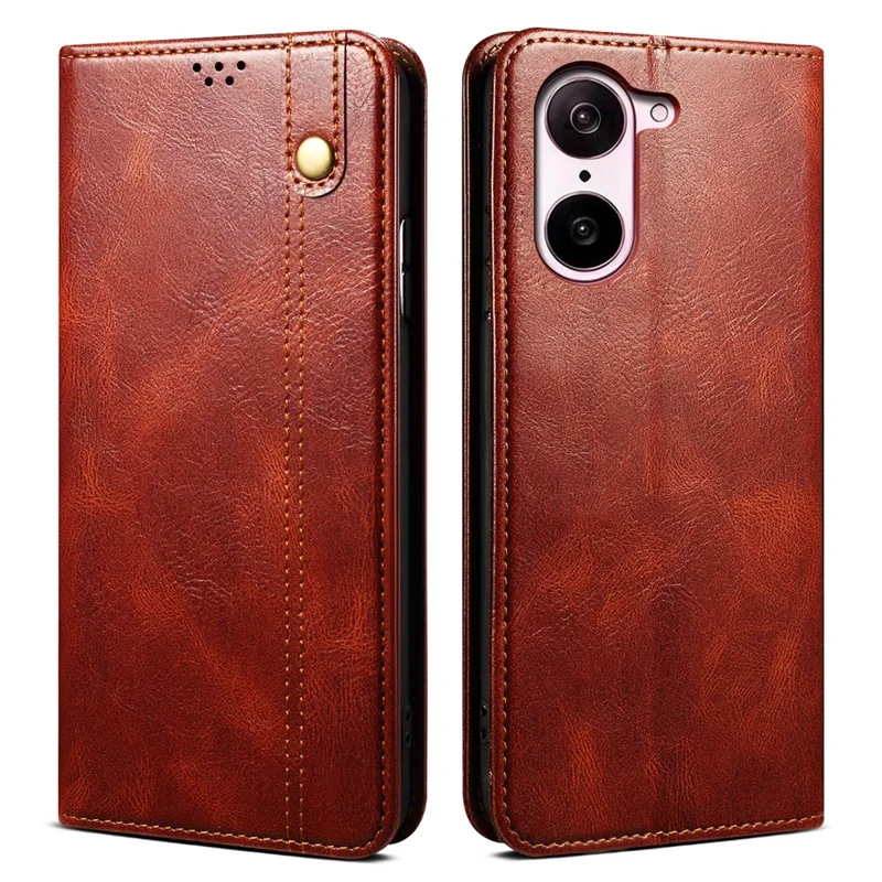 Wallet Case for OnePlus Nord CE5 5G / Ace 5 Racing 5G Crazy Horse Texture Waxy Leather Stand Phone Cover - Brown
