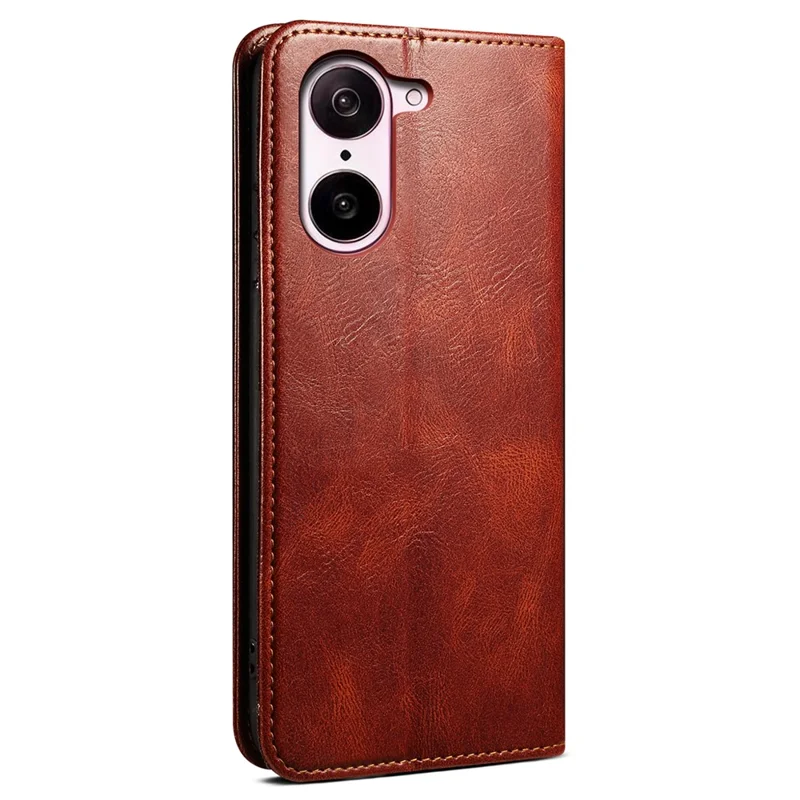 Wallet Case for OnePlus Nord CE5 5G / Ace 5 Racing 5G Crazy Horse Texture Waxy Leather Stand Phone Cover - Brown