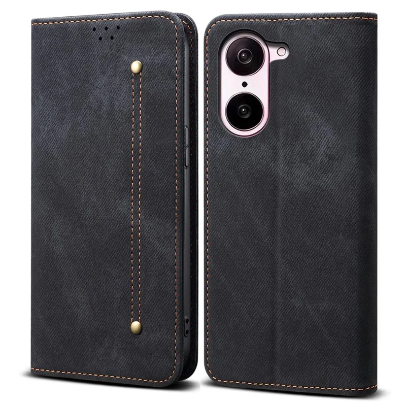 Cover per OnePlus Nord CE5 5G / Ace 5 Racing 5G con Texture in Jeans, Antigraffio, con Supporto in Pelle - Nero