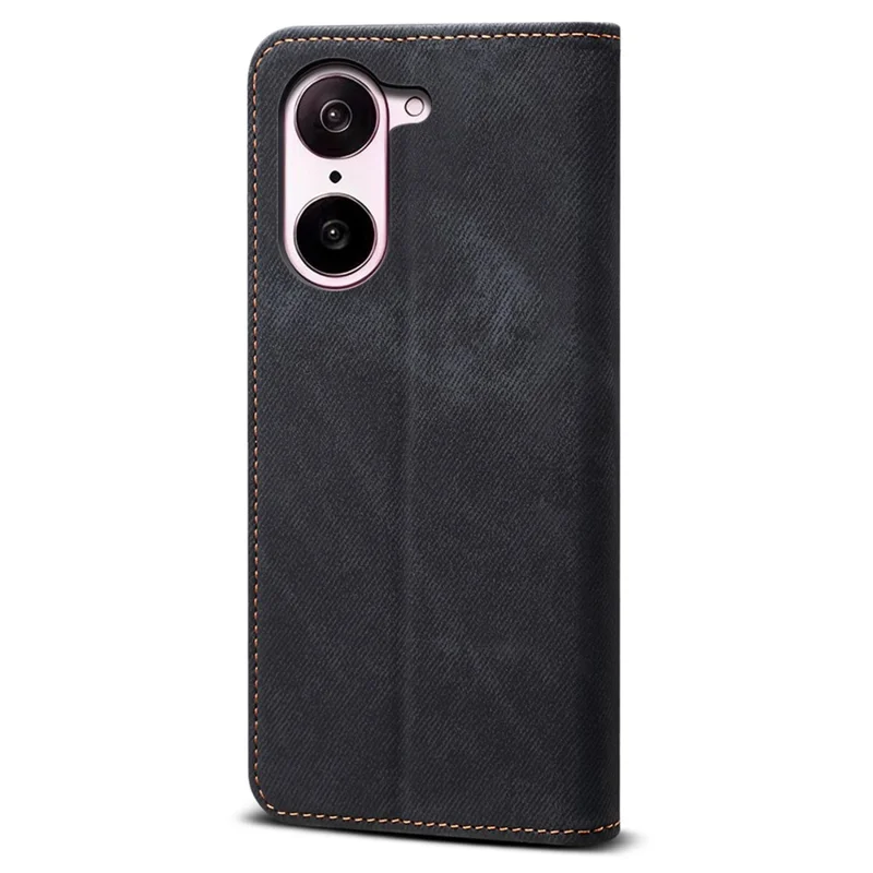 Cover per OnePlus Nord CE5 5G / Ace 5 Racing 5G con Texture in Jeans, Antigraffio, con Supporto in Pelle - Nero