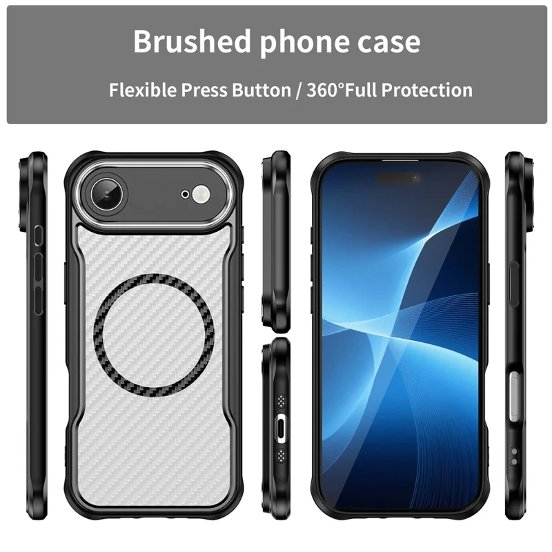 For iPhone 17 Air Case Compatible with MagSafe Hybrid Phone Cover Carbon Fiber - Black