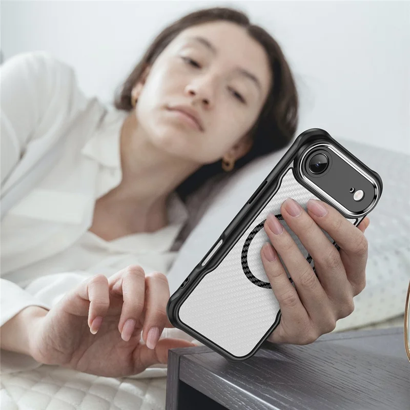 For iPhone 17 Air Case Compatible with MagSafe Hybrid Phone Cover Carbon Fiber - Black