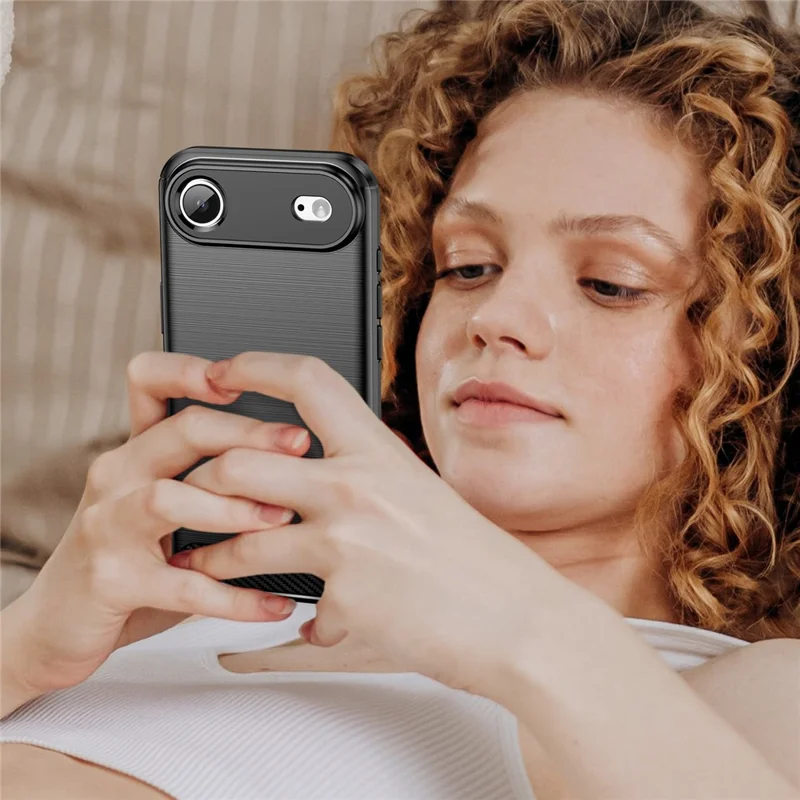 For iPhone Air Case Protective Phone Cover Carbon Fiber Texture Brushed - Black