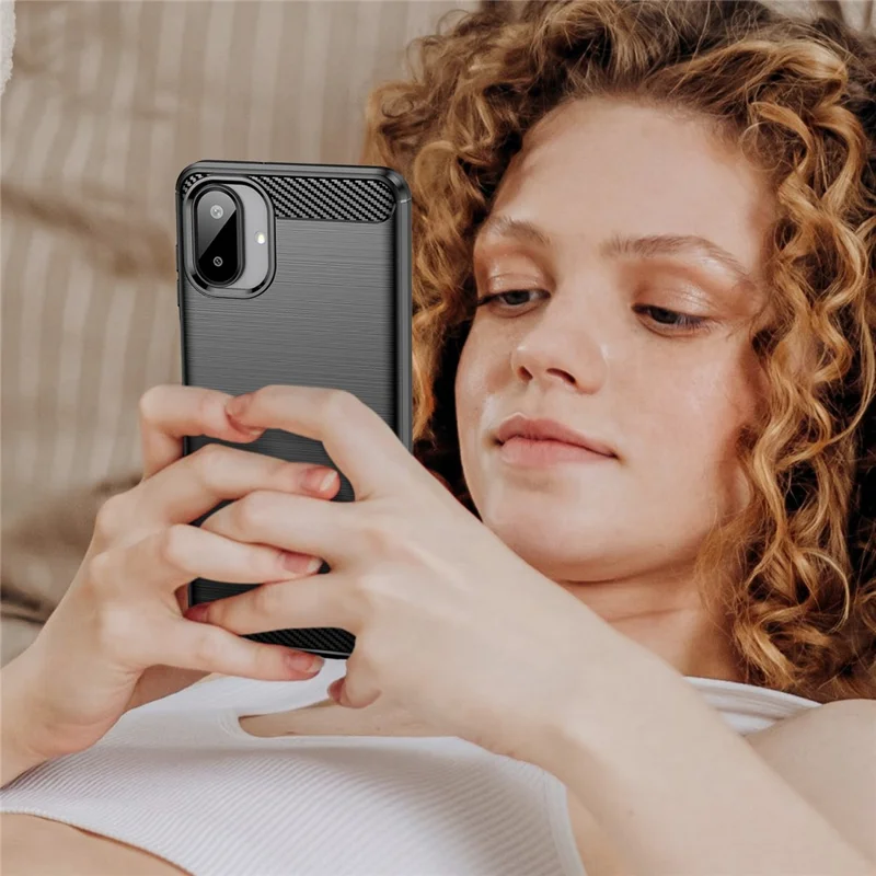 Étui de protection pour Samsung Galaxy A07 Texture en fibre de carbone brossée - Noir