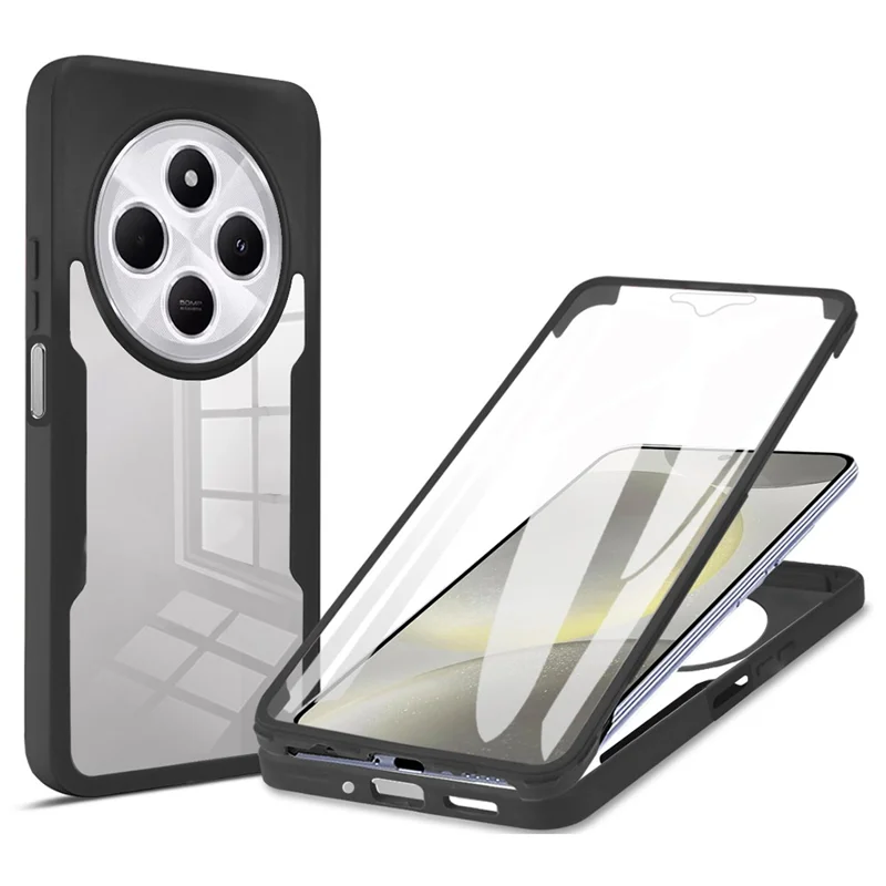 Handyhülle für Xiaomi Redmi 14C 4G / 14R 5G / A4 5G / Poco C75 4G, Acryl + TPU Klare Schutzhülle mit PET Displayschutzfolie - Schwarz