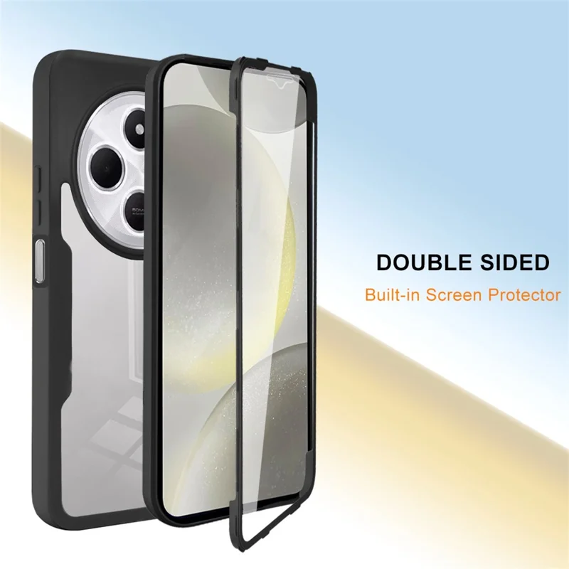 Handyhülle für Xiaomi Redmi 14C 4G / 14R 5G / A4 5G / Poco C75 4G, Acryl + TPU Klare Schutzhülle mit PET Displayschutzfolie - Schwarz