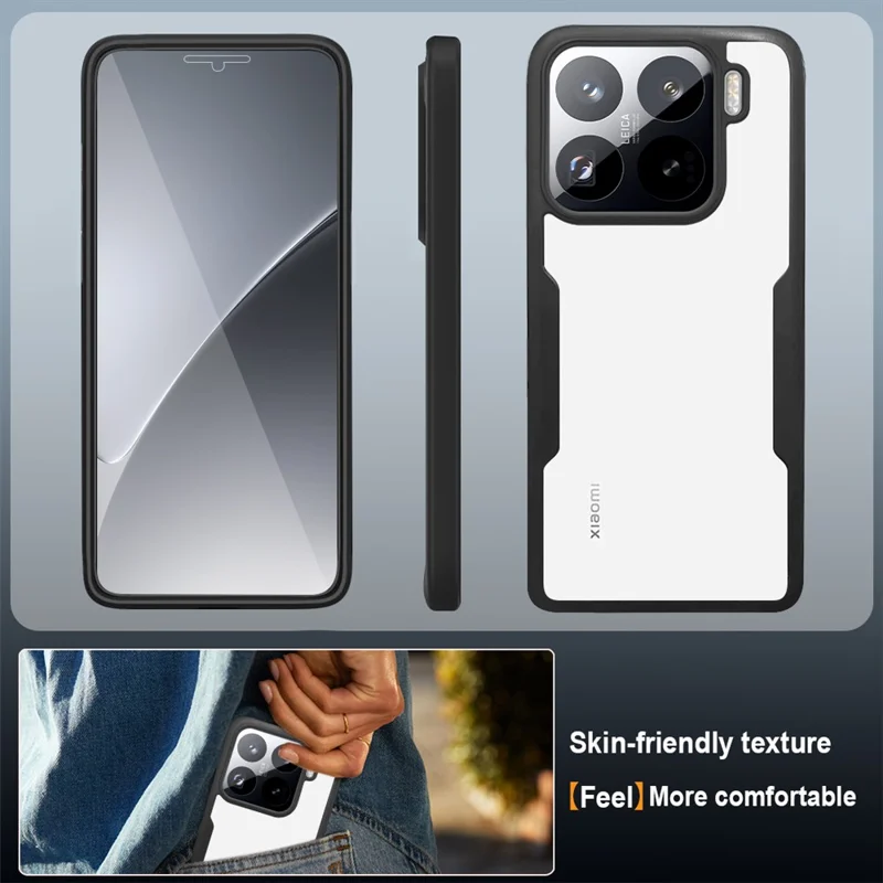 Étui pour Xiaomi 15 Pro en Acrylique + TPU Transparent avec Film de Protection d'Écran PET - Noir