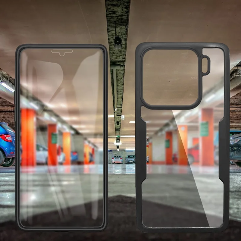 Étui pour Xiaomi 15 Pro en Acrylique + TPU Transparent avec Film de Protection d'Écran PET - Noir
