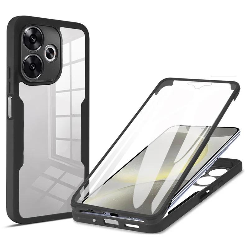 Phone Case For Xiaomi Redmi 13 4G / 5G / Note 13R 5G / Poco M6 4G / Poco M6 Plus 5G , Acrylic + TPU Clear Cover with PET Screen Film - Black