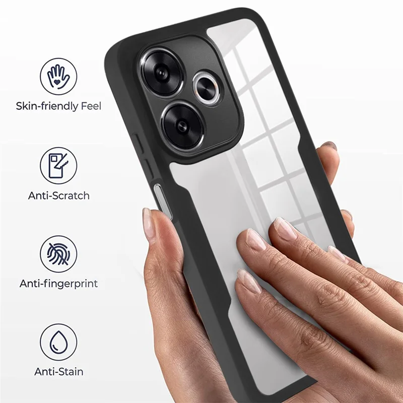 Phone Case For Xiaomi Redmi 13 4G / 5G / Note 13R 5G / Poco M6 4G / Poco M6 Plus 5G , Acrylic + TPU Clear Cover with PET Screen Film - Black