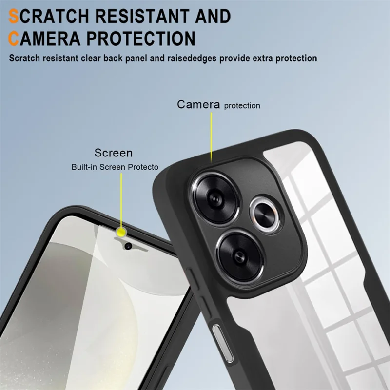 Phone Case For Xiaomi Redmi 13 4G / 5G / Note 13R 5G / Poco M6 4G / Poco M6 Plus 5G , Acrylic + TPU Clear Cover with PET Screen Film - Black
