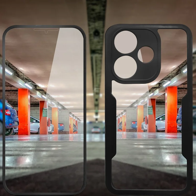 Phone Case For Xiaomi Redmi 13 4G / 5G / Note 13R 5G / Poco M6 4G / Poco M6 Plus 5G , Acrylic + TPU Clear Cover with PET Screen Film - Black