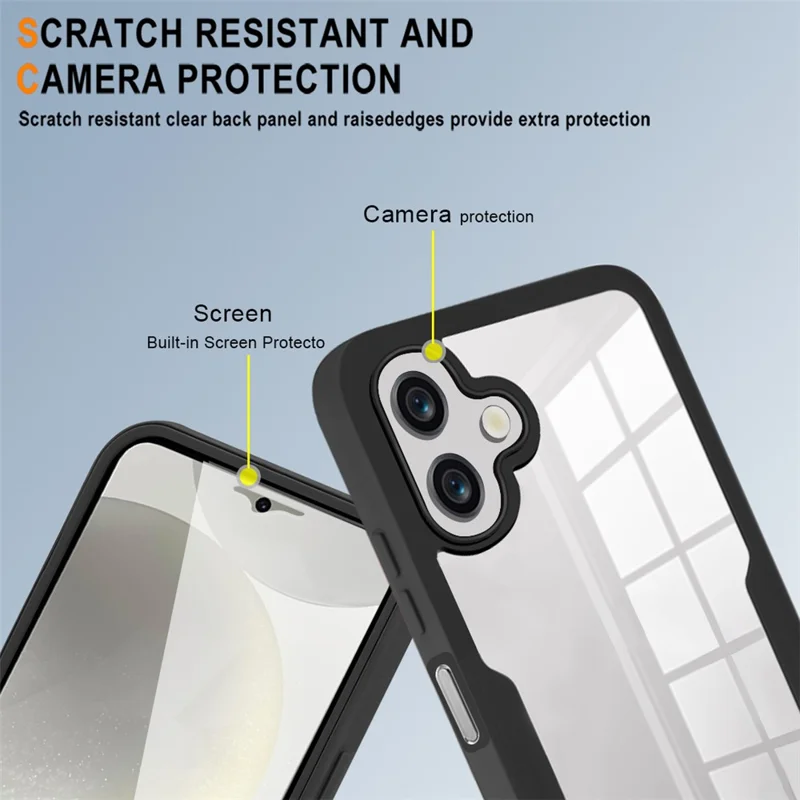 Funda Transparente para Samsung Galaxy A07 de Acrílico + TPU con Película Protectora de Pantalla PET - Negro