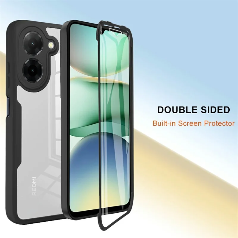 Para Xiaomi Redmi A5 4G (171,7mm) / Poco C71 4G Capa de Acrílico + TPU Transparente com Película de Proteção de Tela PET - Preto