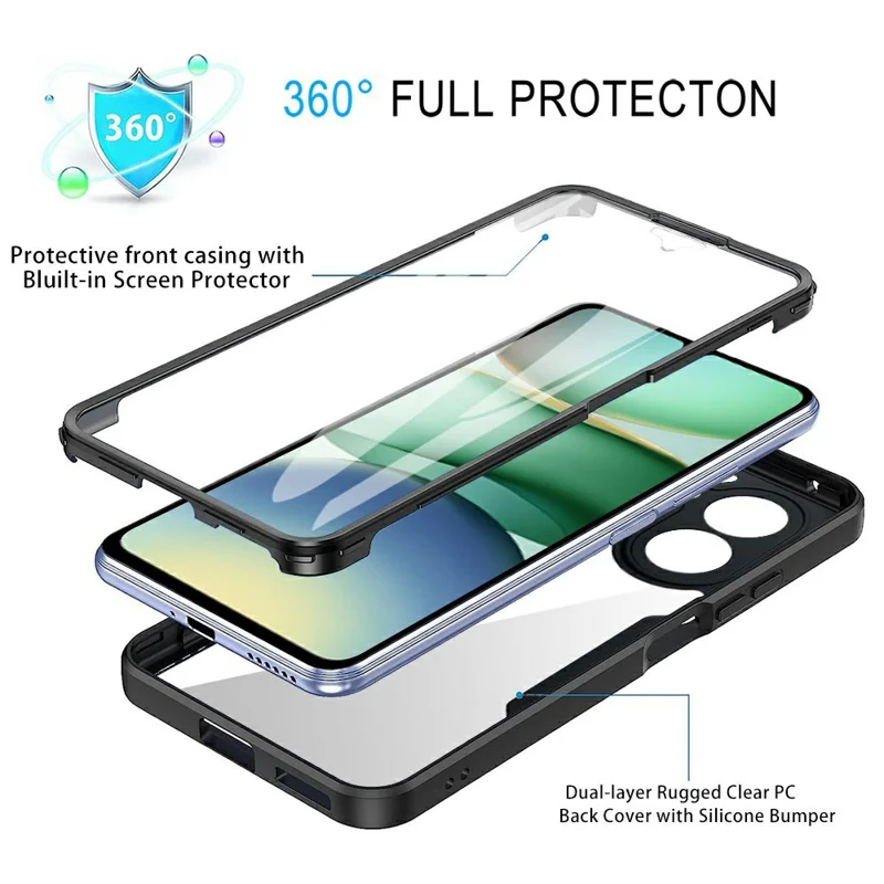 Para Xiaomi Redmi A5 4G (171,7mm) / Poco C71 4G Capa de Acrílico + TPU Transparente com Película de Proteção de Tela PET - Preto